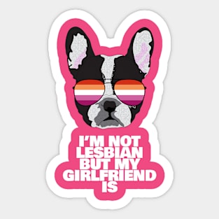 Funny Lesbian I'M NOT LESBIAN BUT MY GIRLFRIEND IS - Boston Terrier Dog Lesbian Pride Flag Sticker